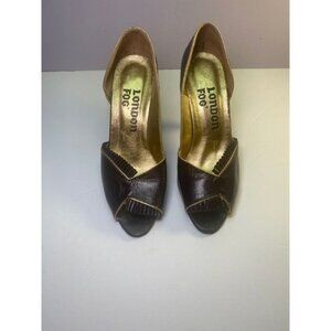 Vintage London Fog Brown Ruffle Accent Peep Toe Heels Size 5